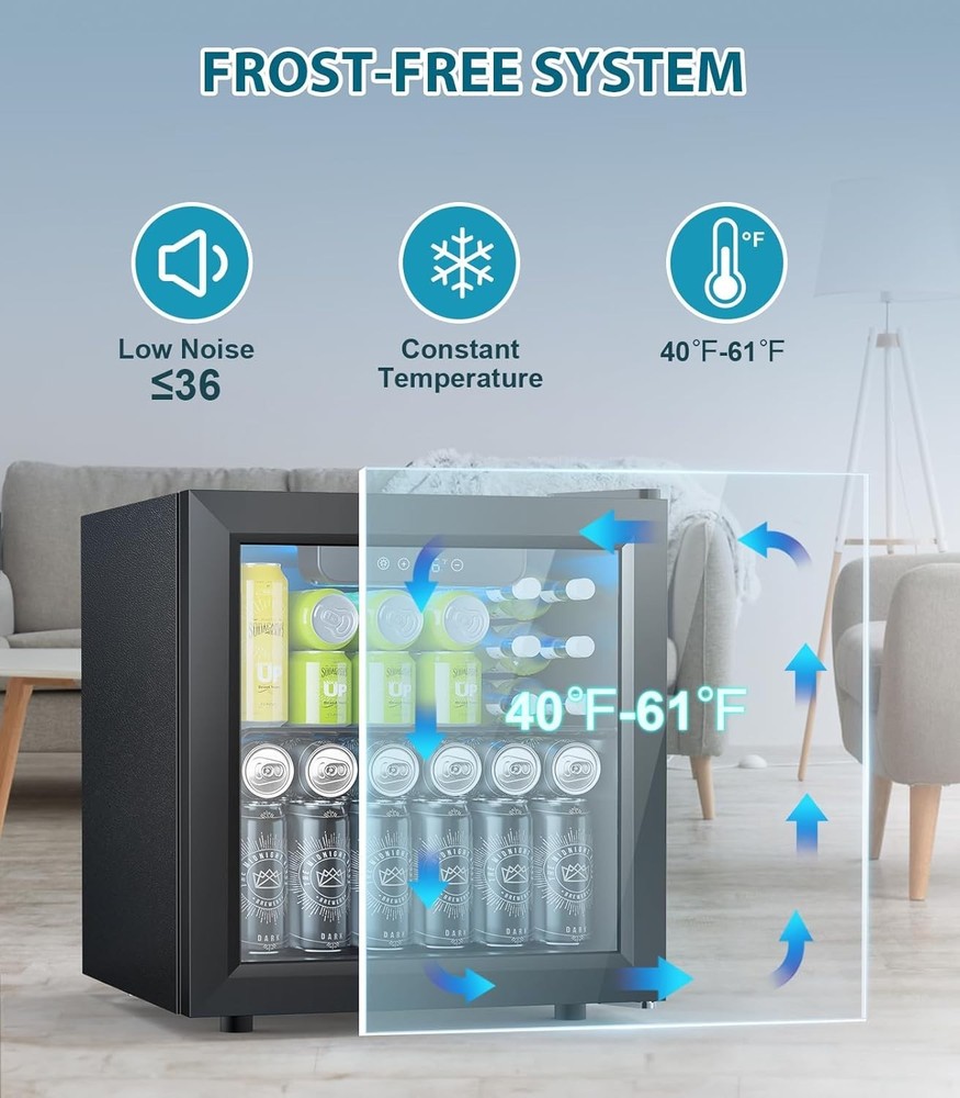 Compact 1.3 Cu.ft Beverage Refrigerator - Holds 50 Cans, Adjustable Temp Control