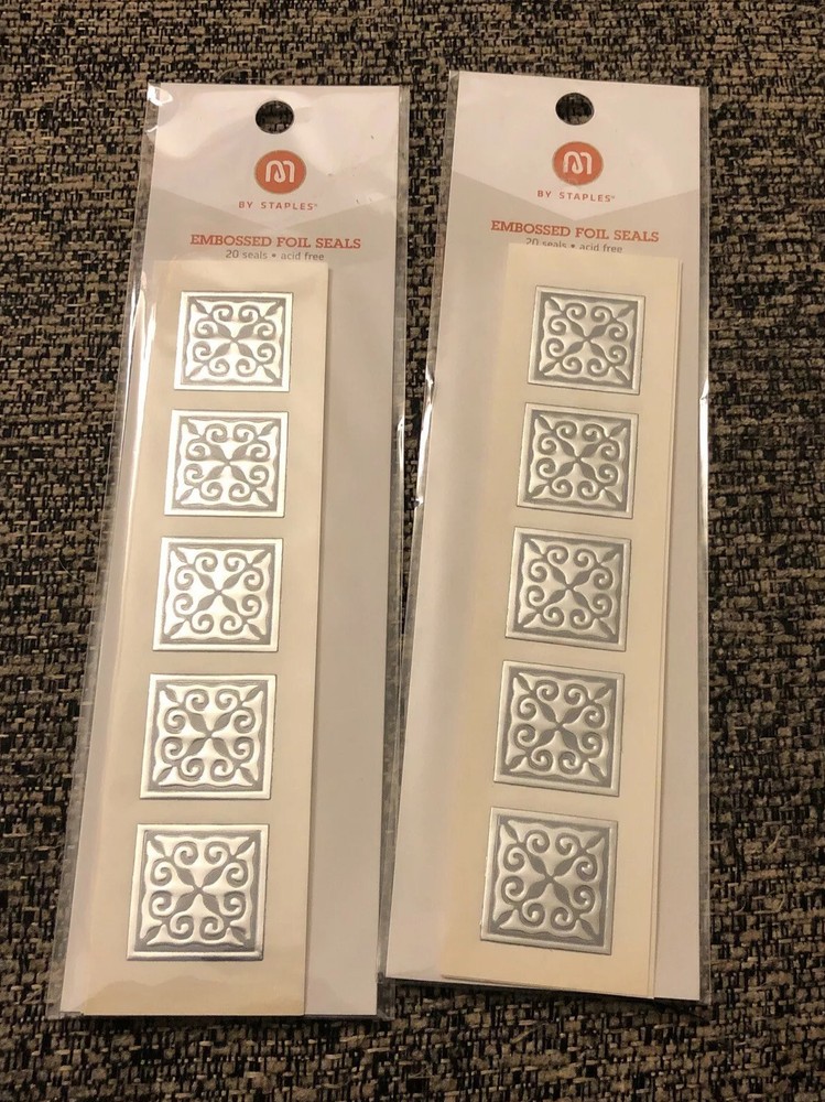 M By Staples Embossed Silver Teardrop Foil Envelope Seals, 2 Packages, 40 Count