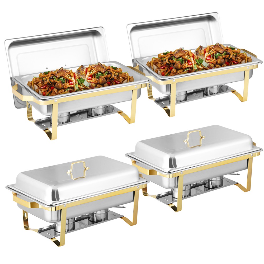 8X Rectangular Chafing Dish Buffet Set Elegant Gold and Silver with Complete Set