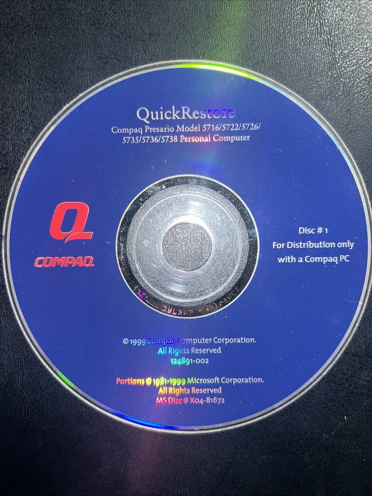 Compaq Presario Quick Restore Disc #1 & 2 (1999) PC Computer CD-ROM