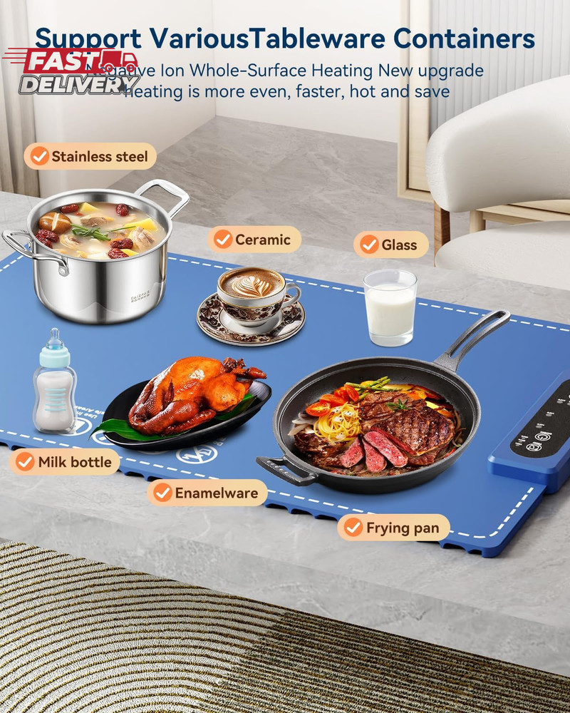 Negative Ion Food Warming Mat with Adjustable Temperature,Foldable Electric Warm