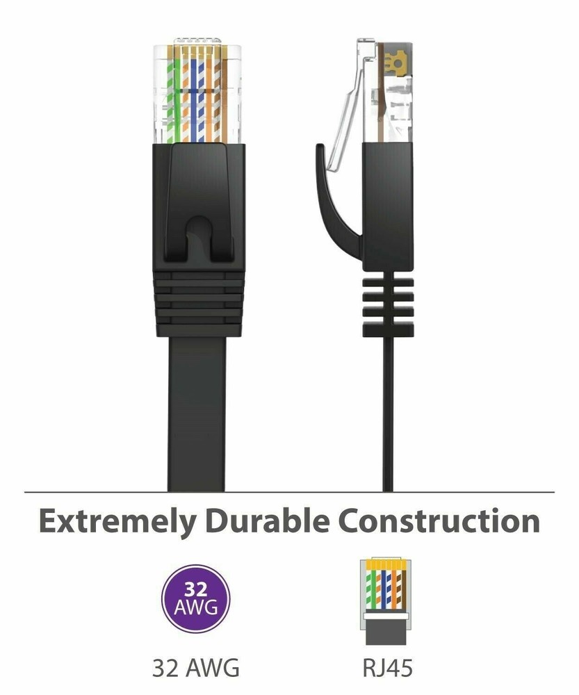 RJ45 CAT6 Ethernet Network LAN Cable Cord Flat UTP Patch Router Modem 50FT 100FT