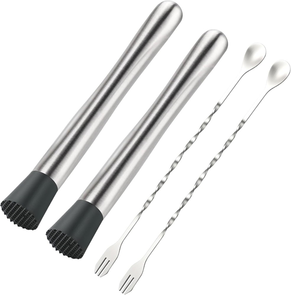 Versatile 4Pcs Muddler & Spoon Set for Mojitos and Cocktails - Safe Material