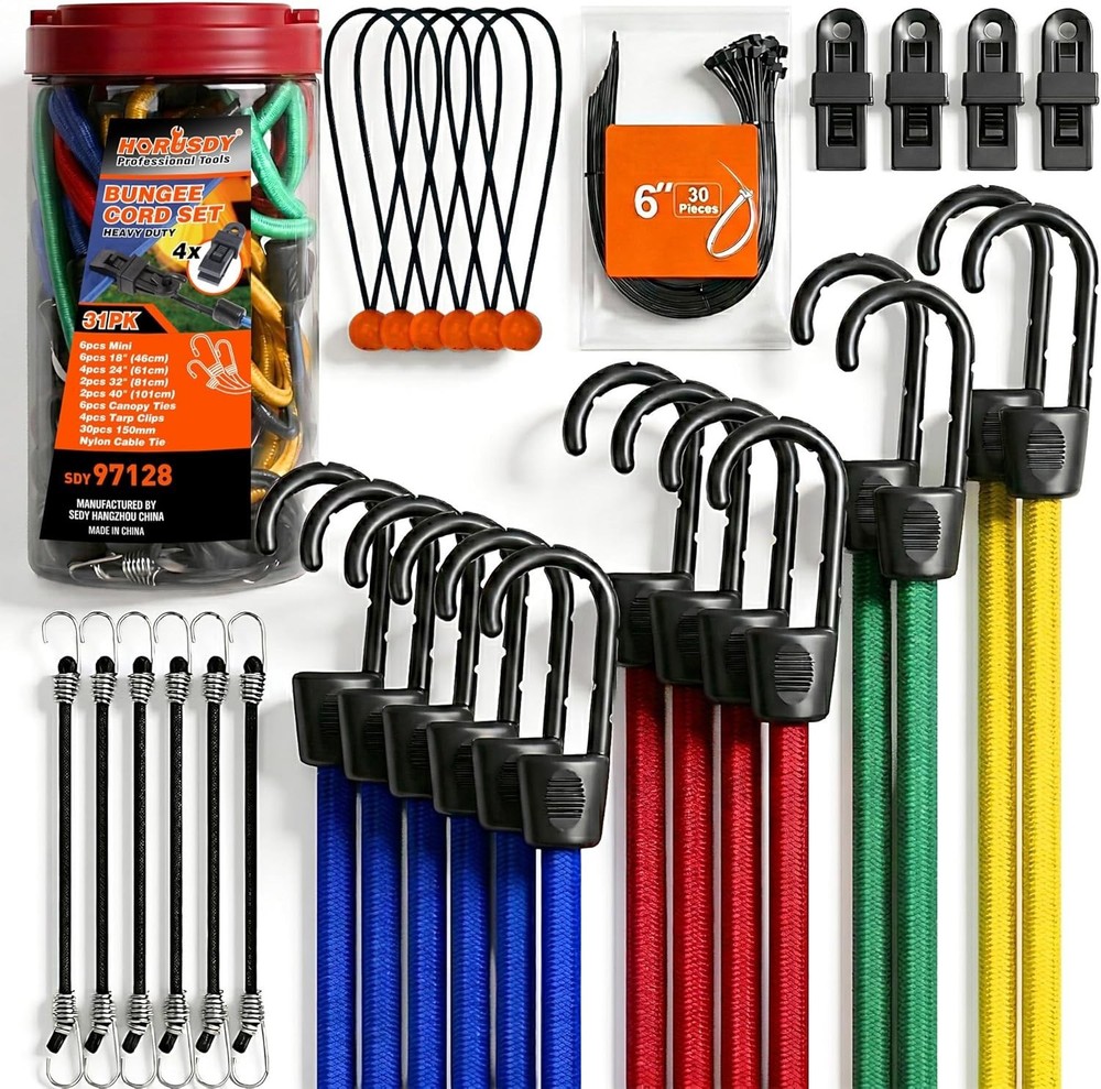 31-Piece Bungee Cords Set: Strong, Durable & Scratch-Free Solution
