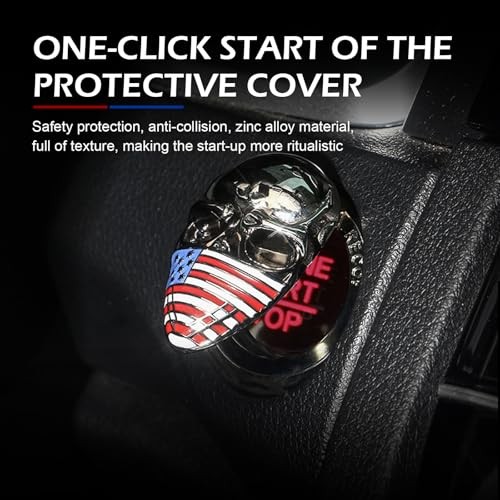 Push Start Button Cover, 3D Skull Engine Start Stop Button Cover with US Flag