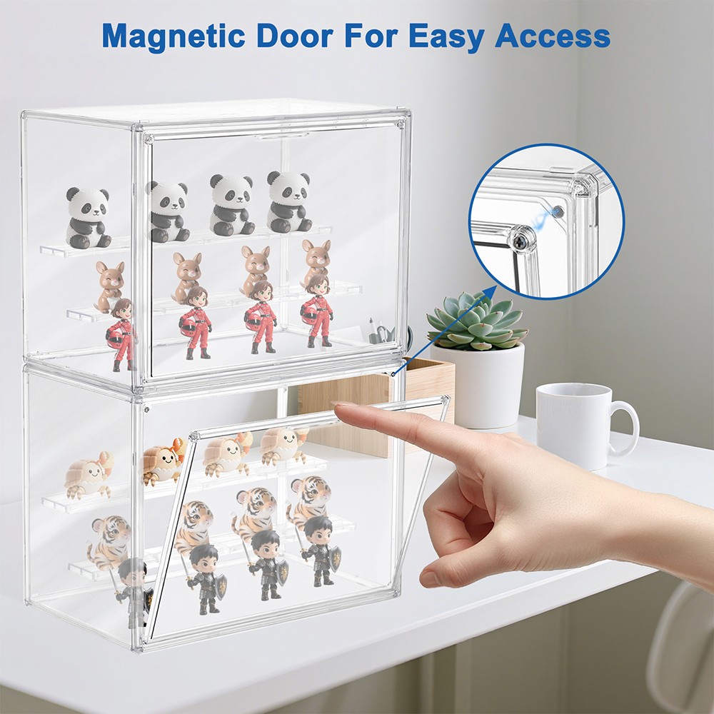 Clear Acrylic 3 Tier Figure Display Case with 2 Movable Plates Stackable Show