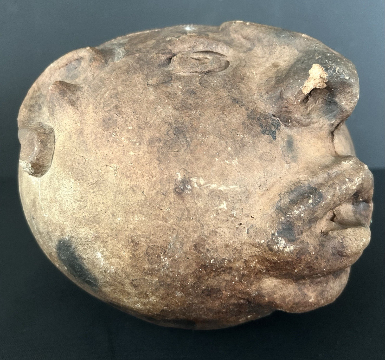 Antique Pre Columbian Clay Pottery Head Coinbank From Veracruz, Mexico 7.5”