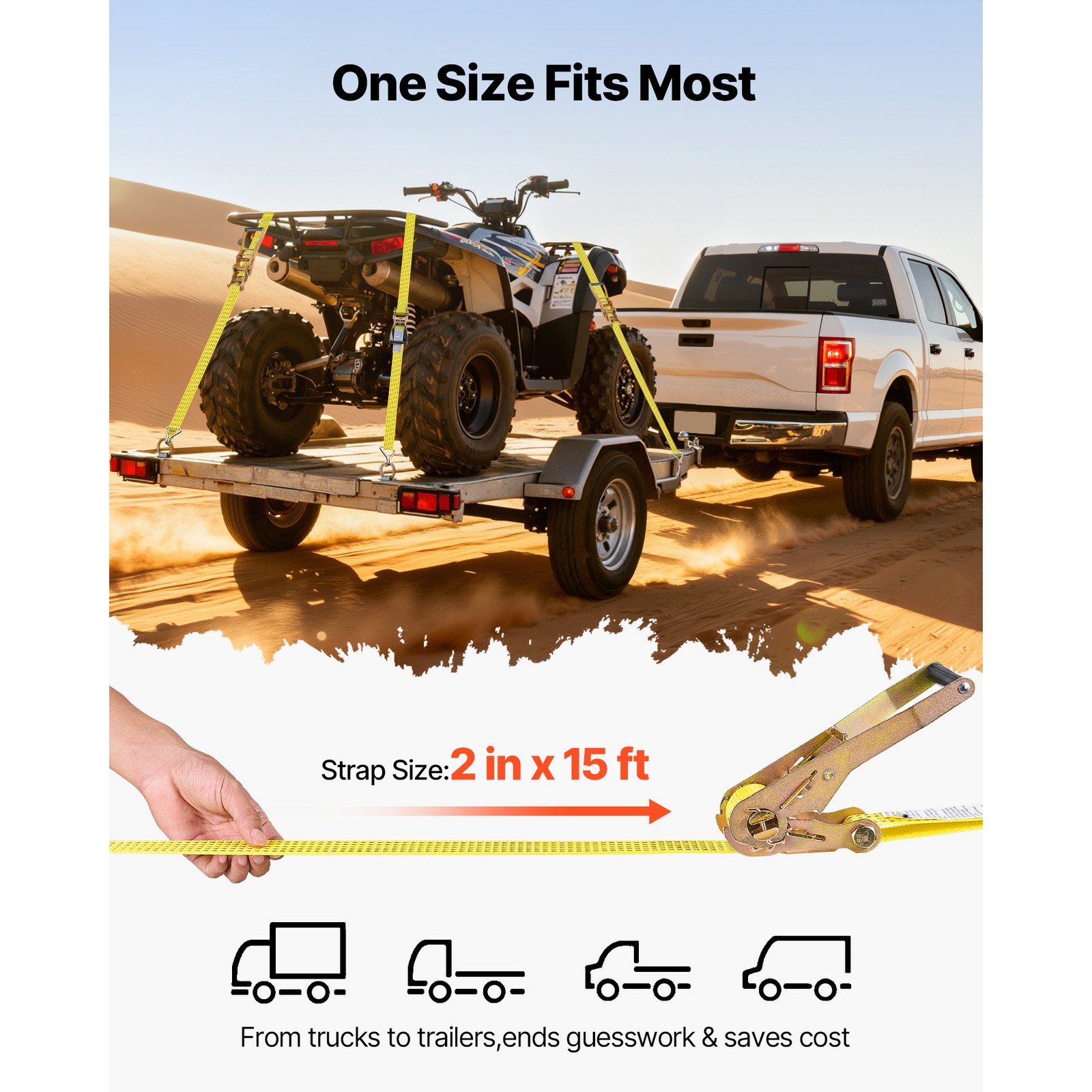 Uimoso 6 Pack Ratchet Straps 2" x 15' with Double J Hooks, 5000 lbs Capacity