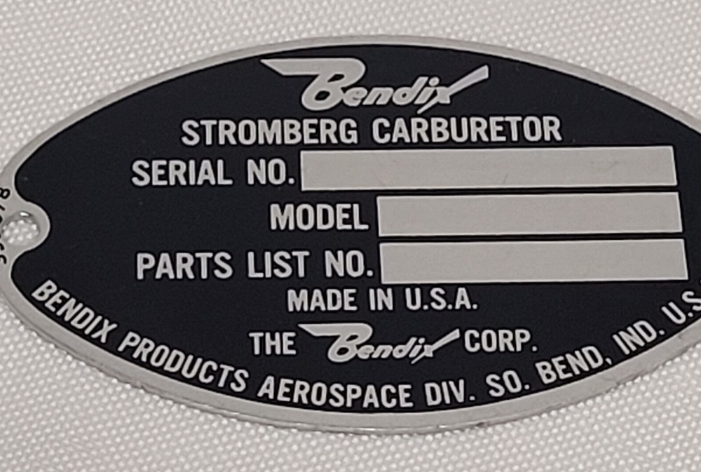 Stromberg Bendix Bendix Products Aerospace Div Carburetor Wasp Junior ID PLATE