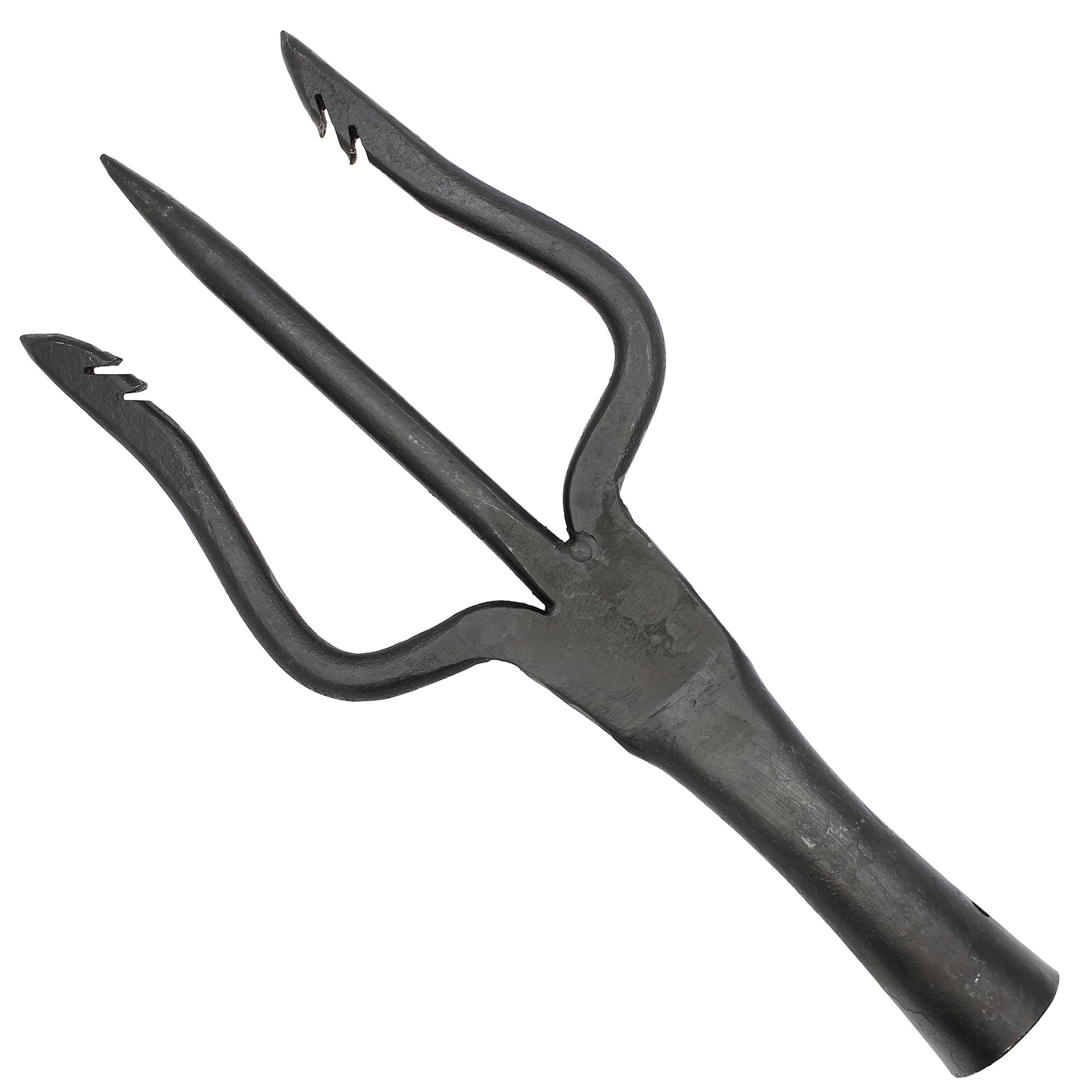 FUNCTIONAL MEDIEVAL HIGH CARBON STEEL HAND FORGED PREDRILLED TRIDENT SPEAR HEAD.