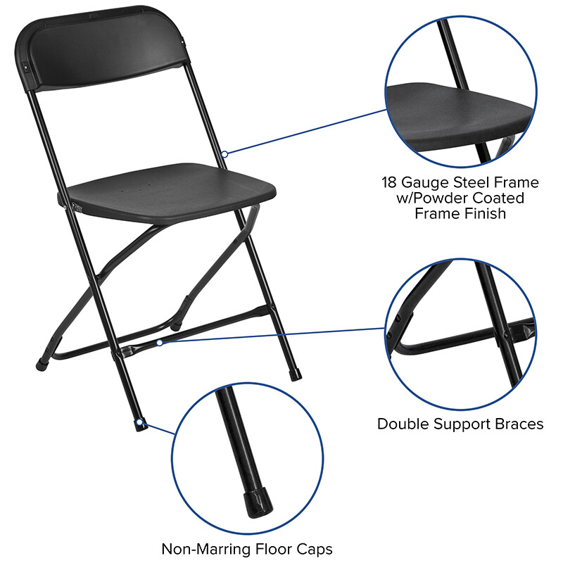 (100 PACK) 650 Lbs Capacity Commercial Quality Black Plastic Folding Chairs