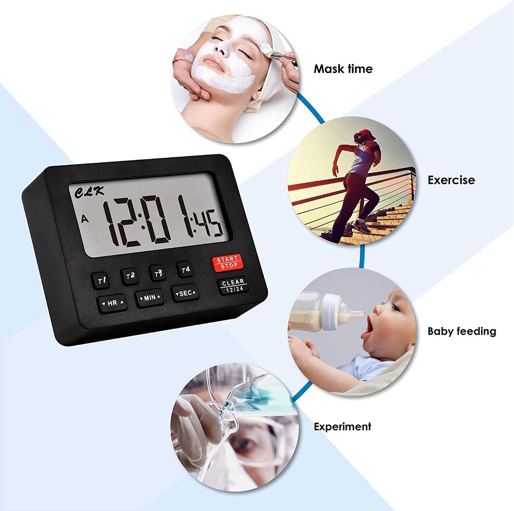 Runleader Digital Kitchen Timer with 4 Tracking Channels,Count-Down&Stopwatch