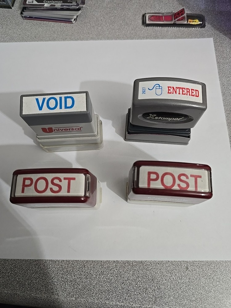 Inked Message Stamp "VOID, ENTERED, POST X2"
