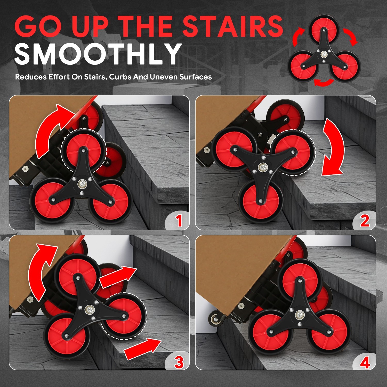 2-IN-1 176lbs Heavy Duty Folding Stair Climber Hand Truck Luggage Trolley Cart