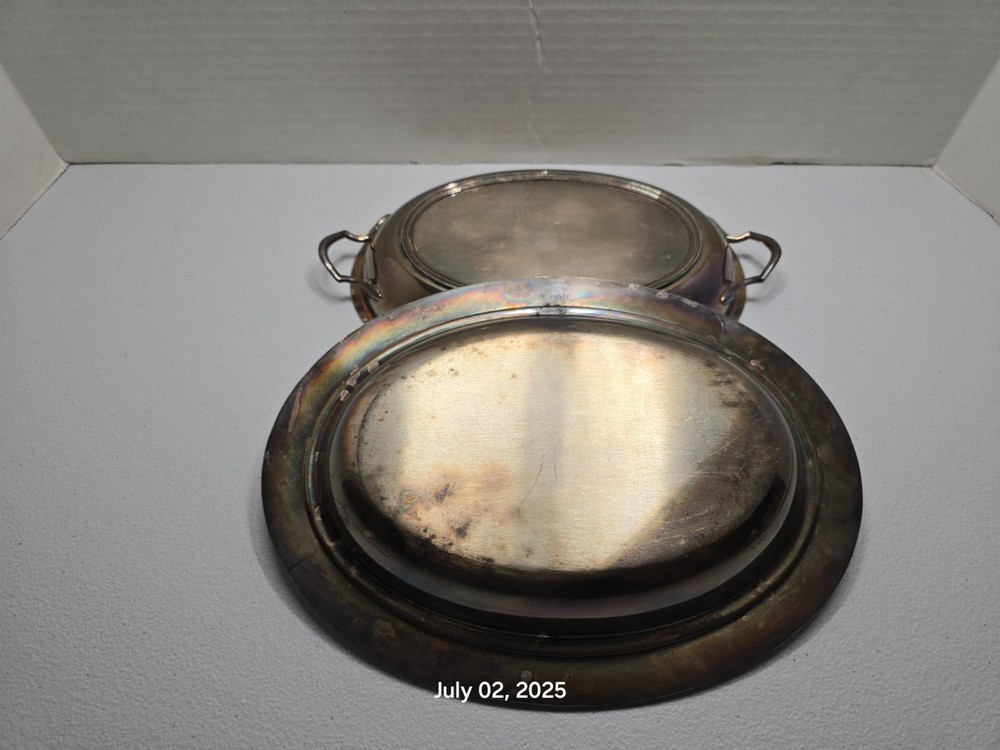 Crescent Silverware Co. Silverplate Split Serving Dish Covered Antique 4057P