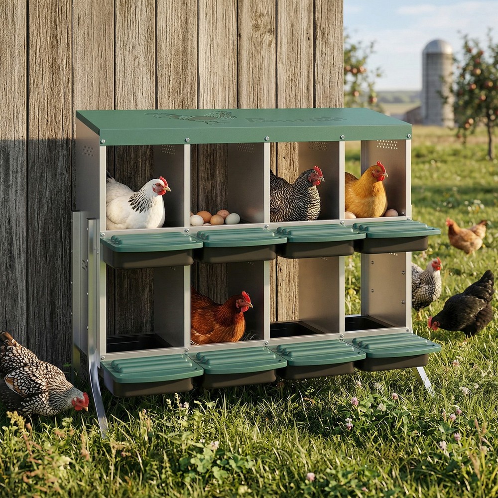 Chicken Nesting Boxes, 8 Compartment Metal Nesting Boxes for Chickens