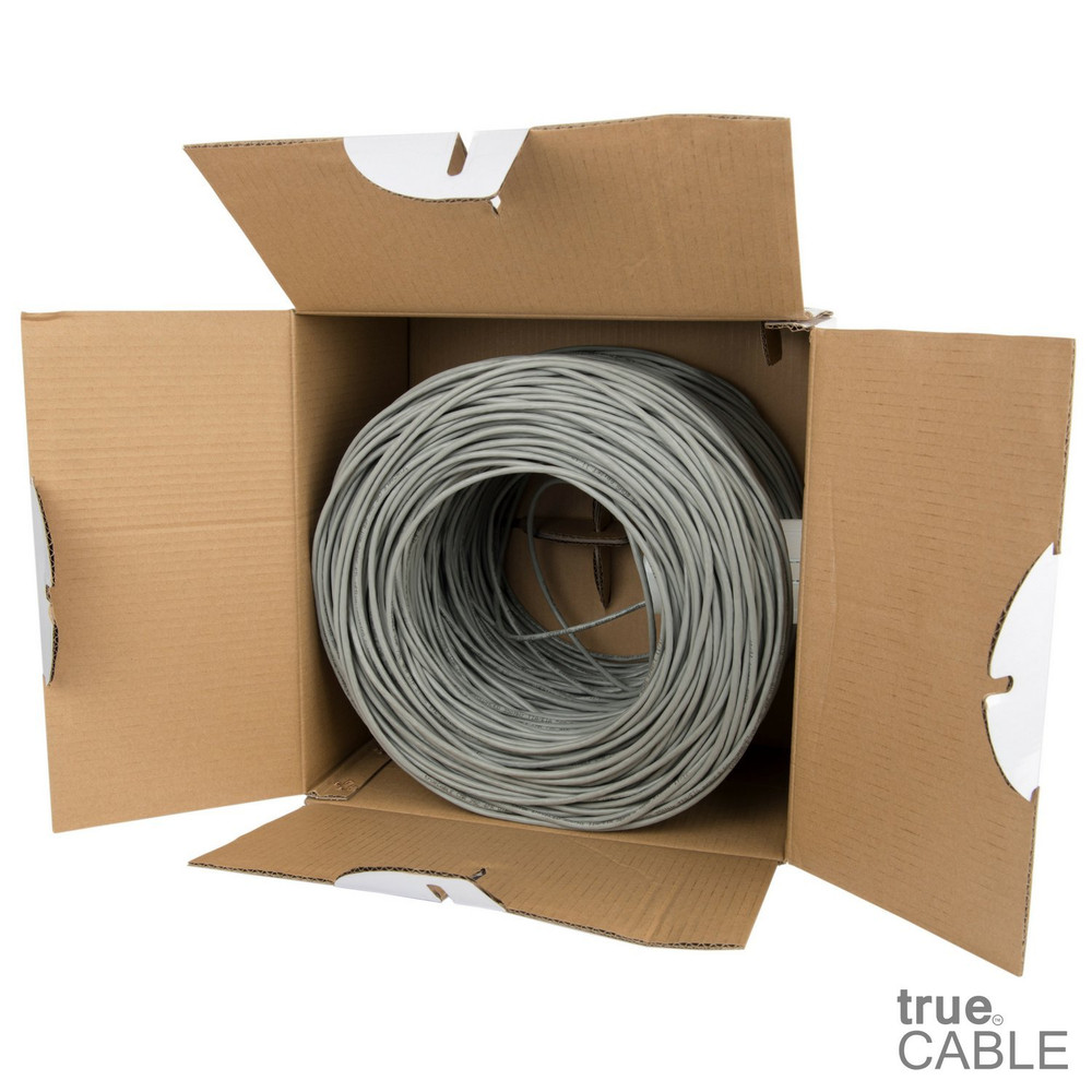 Cat5E Riser (CMR), 1000Ft, Gray, 24AWG 4 Pair Solid Bare Copper, 350Mhz, Poe++ (