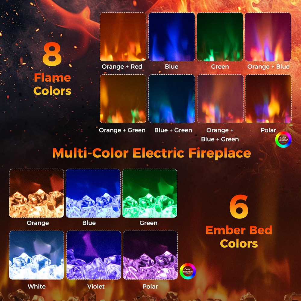 26" Electric Fireplace Insert with Remote & Colorful Flame Effects