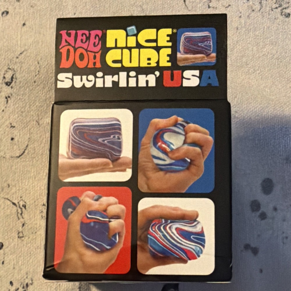 Nee Doh Nice Cube Swirlin' USA Super Solid Squish Squeeze Toy