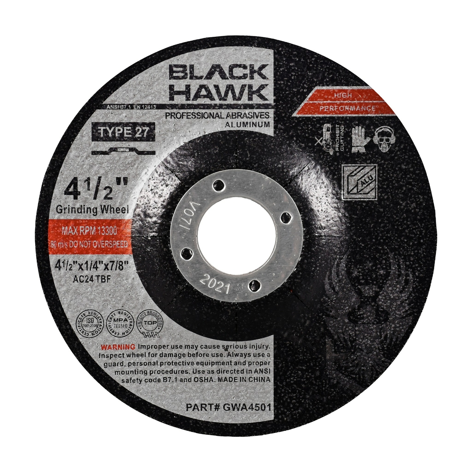 10 Pack - 4-1/2" x 1/4" x 7/8" BHA Grinding Wheels for Aluminum and Soft Metals