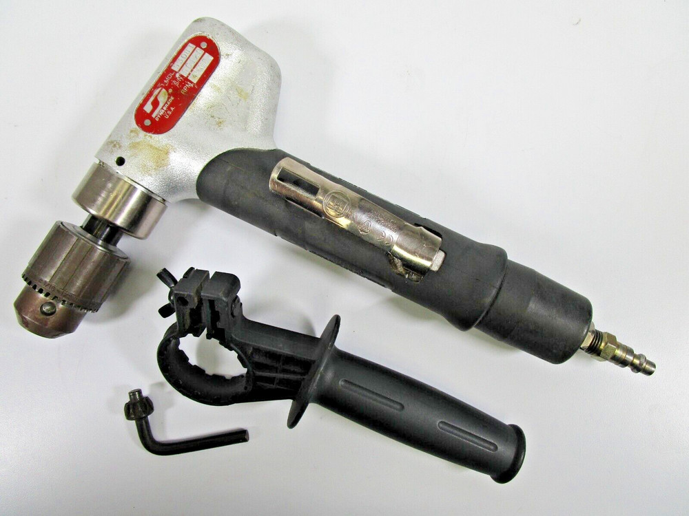 DYNABRADE ANGLE DRILL 53081 AIR DRILL PNEUMATIC w/ HANDLE & CHUCK KEY