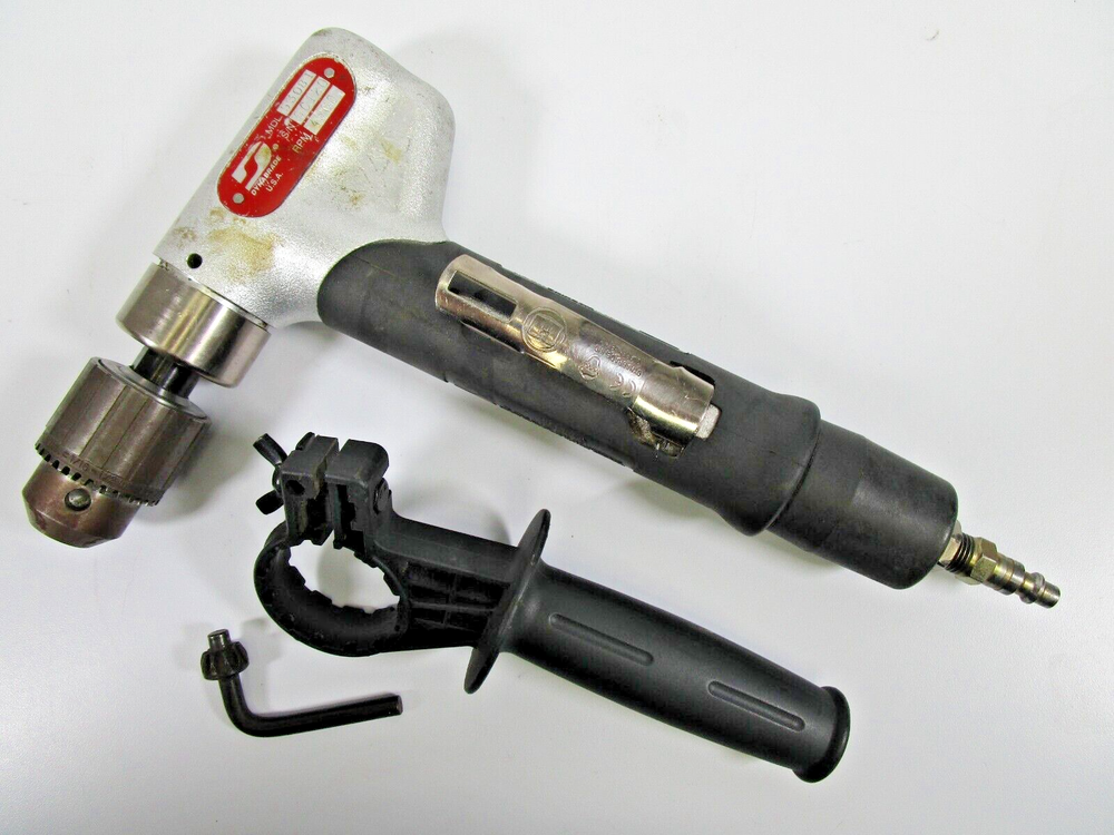 DYNABRADE ANGLE DRILL 53081 AIR DRILL PNEUMATIC w/ HANDLE & CHUCK KEY