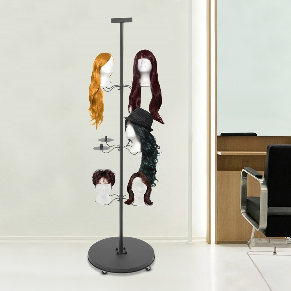 12-head Wig Display& Storage Rack Adjustable Wig Stand With Lockable Wheels