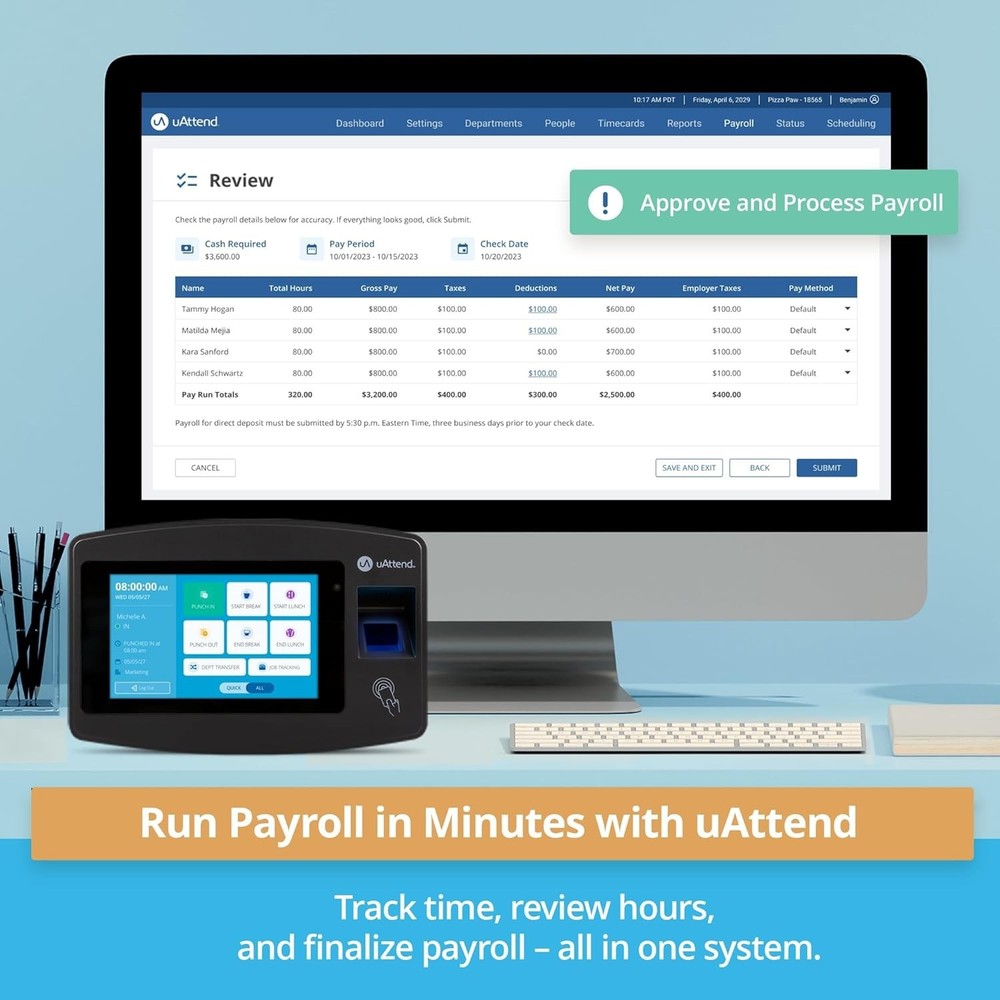 JP2000 Payroll Time Clock – Cloud Payroll Engine with Biometric & RFID, Time 219