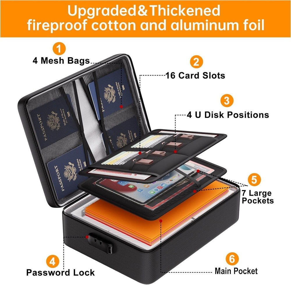 Upgraded Fireproof File Organizer, Lockable Bag