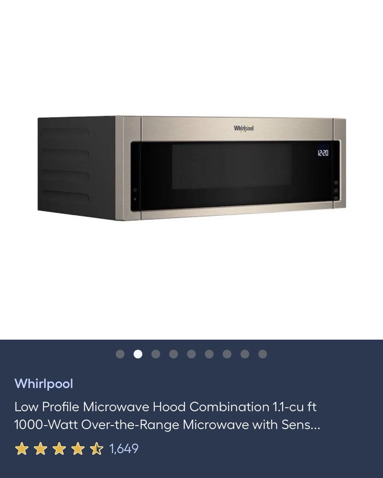 whirpool WML75011HV 1.1cu. ft. Low Profile Microwave - Black Stainless