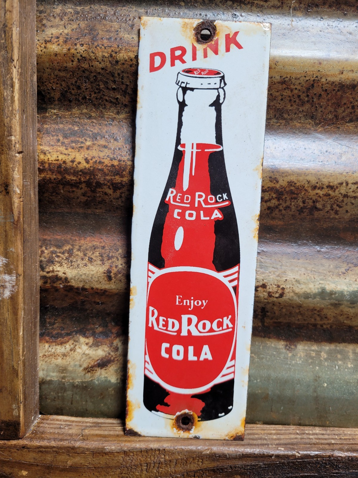 VINTAGE RED ROCK COLA PORCELAIN SIGN OLD BEVERAGE SODA DRINK GENERAL STORE FOOD