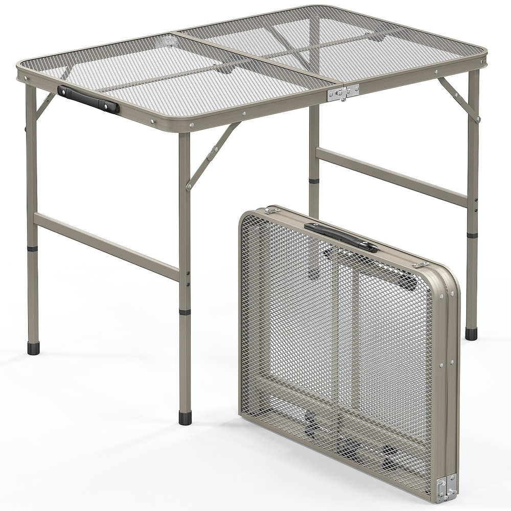 3ft Folding Camping Wire Mesh Table - Picnic Adjustable Aluminum Frame Dark Gray