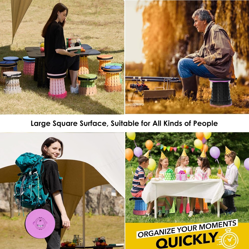Upgraded Portable Collapsible Stool with Cushion,Telescoping Folding Stool fo...