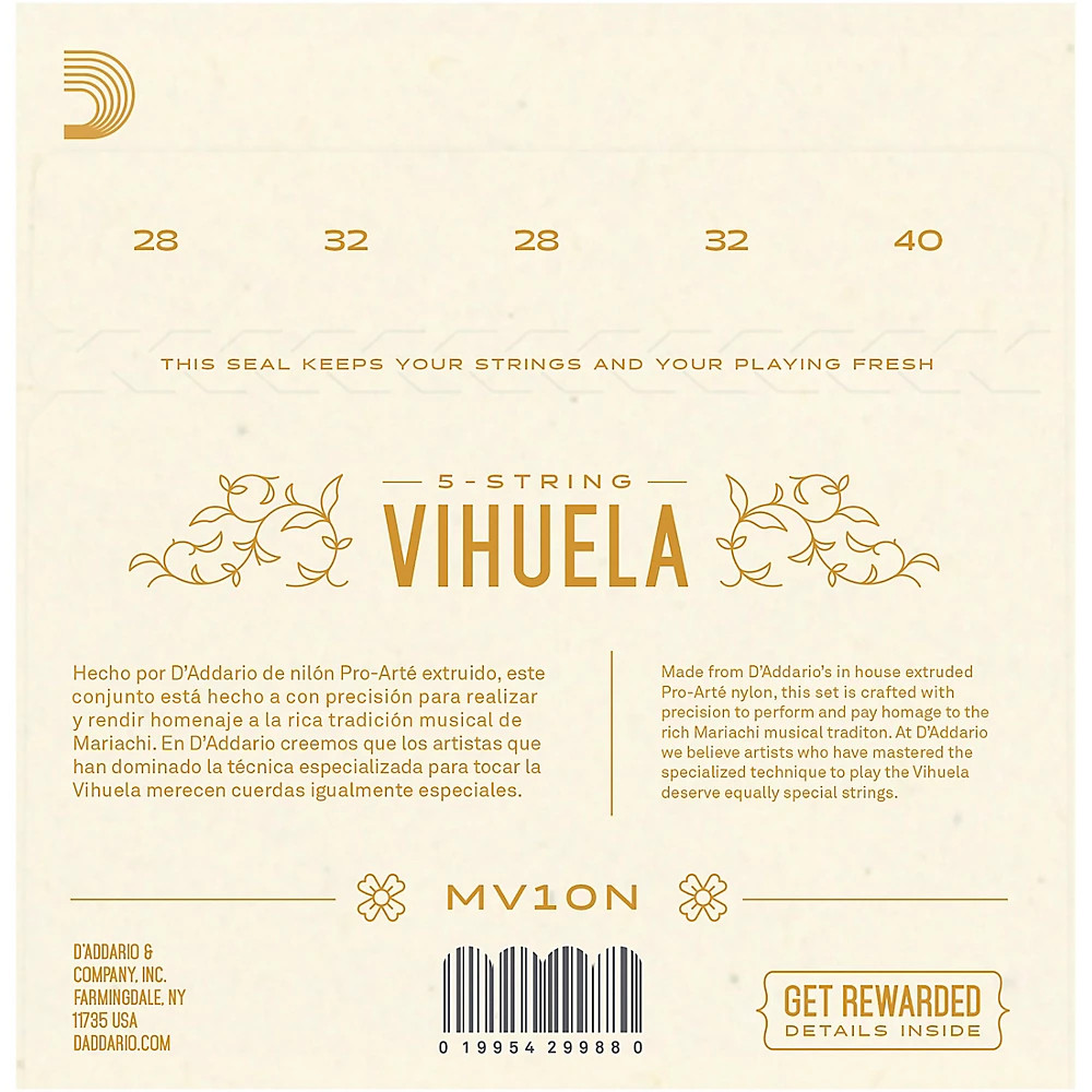 D'Addario Vihuela 5 String Set, Clear Nylon, Normal Tension