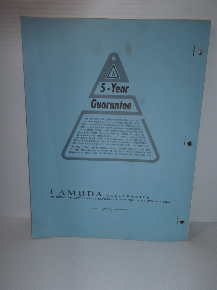 Lambda Regulated Power Supplies Model LPT 7202FM Instruction Manual