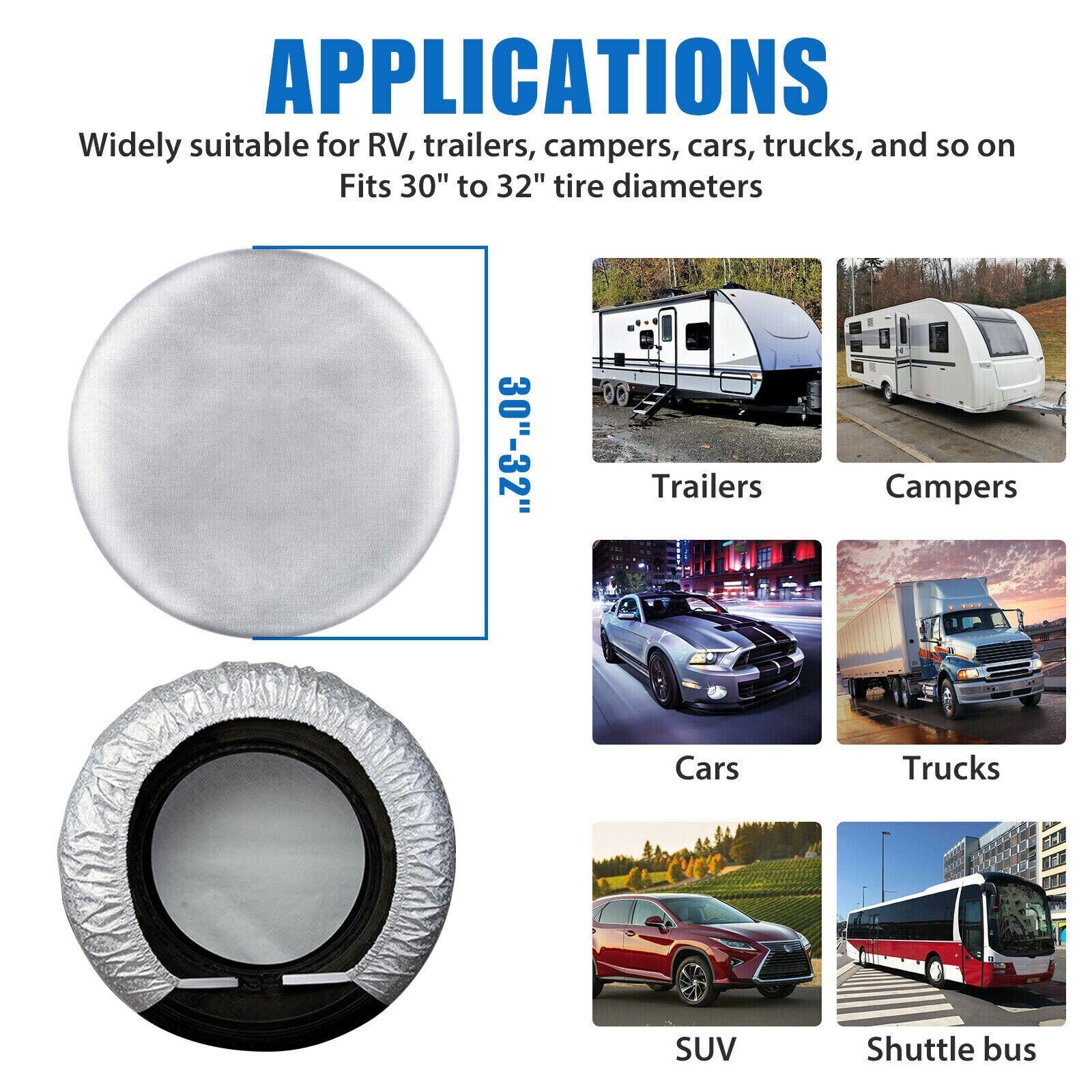 4P 30"-32" Waterproof Tire Covers Wheel&Tyre RV Trailer Camper Sun Protector -