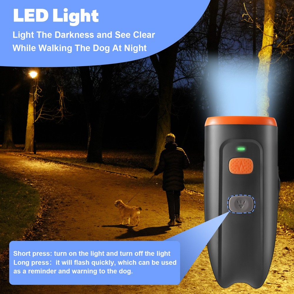 Rechargeable portable anti-barking device with LED