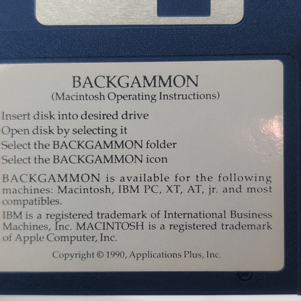 Backgammon Mac 1989 Applications Plus 3.5 Floppy Manual Inserts Vintage