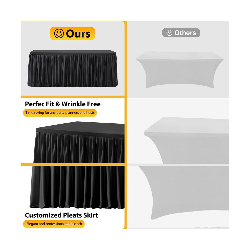 6 Pack Black Rectangle Table Clothes for 6 Foot Tables, Polyester Fitted Tabl...
