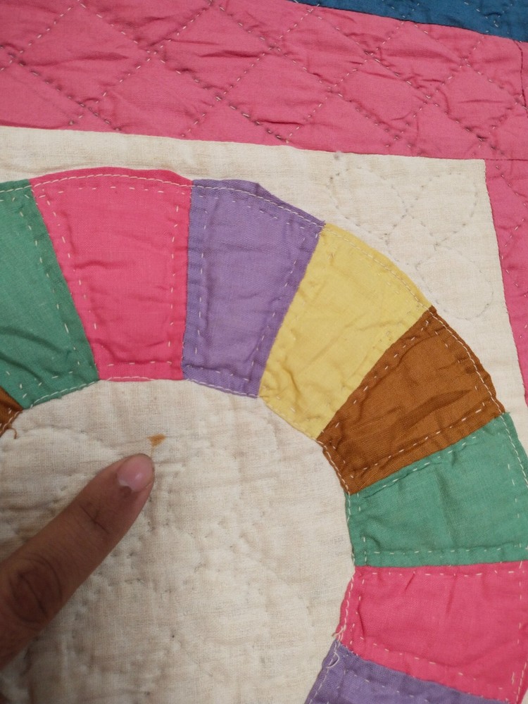 vintage Pink Quilt patchwork hand Quilted hand needle stitched needlework it1329