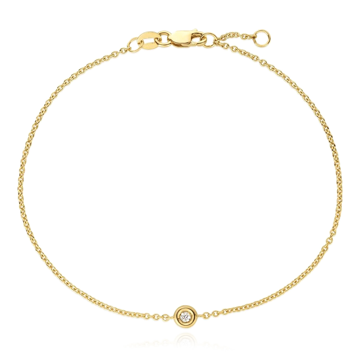 Natural Diamond 14K Gold Yellow White Rose Solitaire Cable Bracelet 6.5-7" Adjus