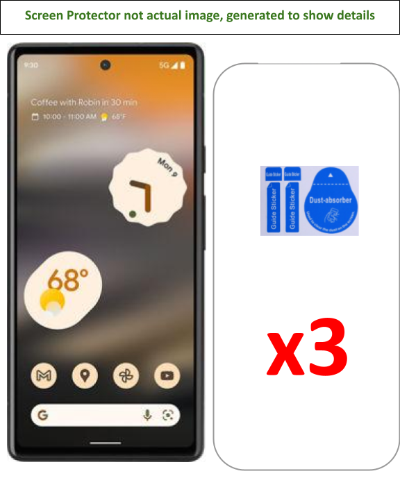 3x Google Pixel 6a Screen Protector w/ cloth and installation stickers