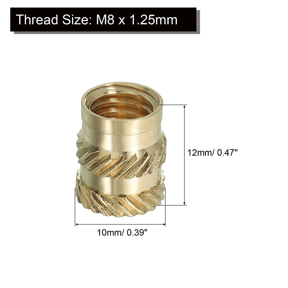 20pcs M8 Threaded Inserts Metric Knurled Nuts Brass Heat-Set Inserts