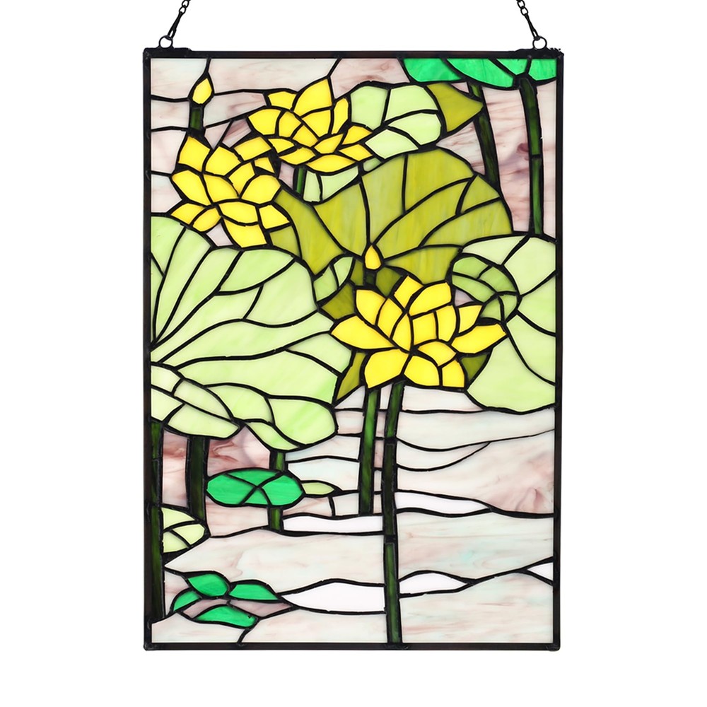 Stained Glass Window Hanging 16" H x 11" W Tiffany Style Rectangular Window P...
