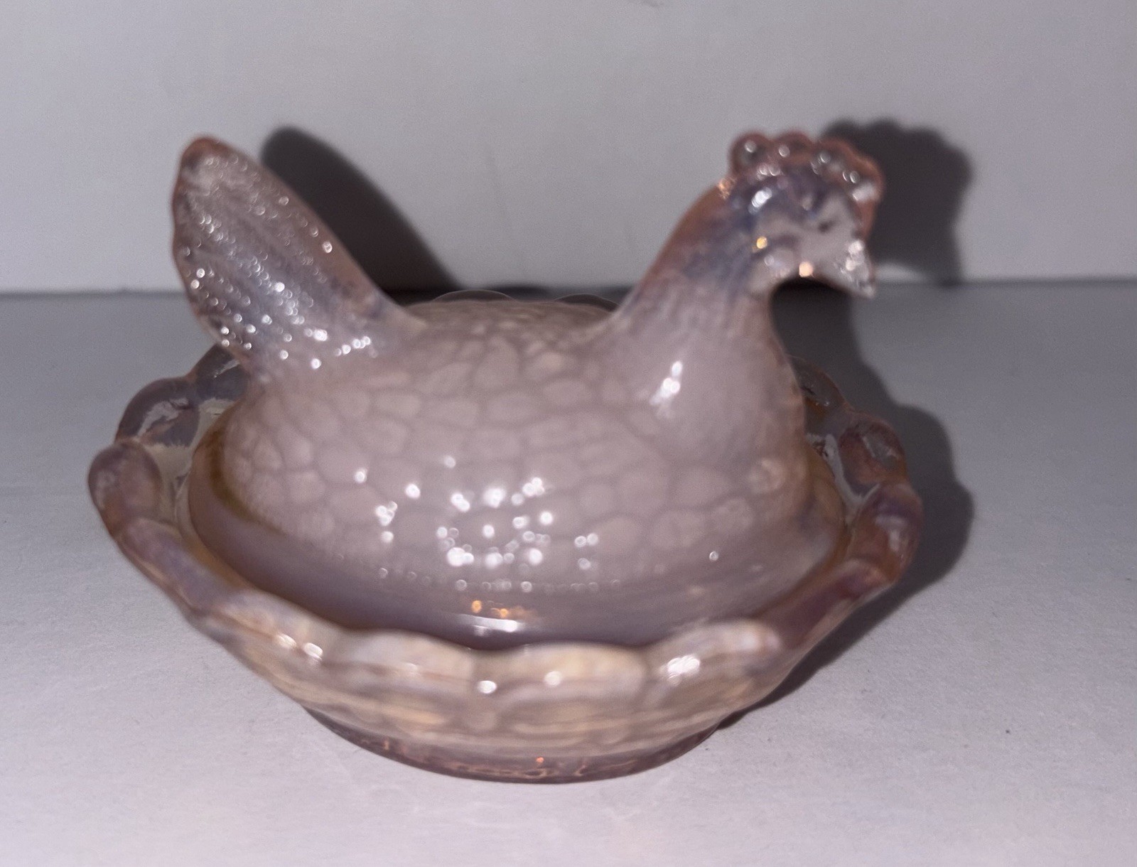 Degenhart Miniature Creamy Pink Glass Hen on Nest HON Mini Opaque