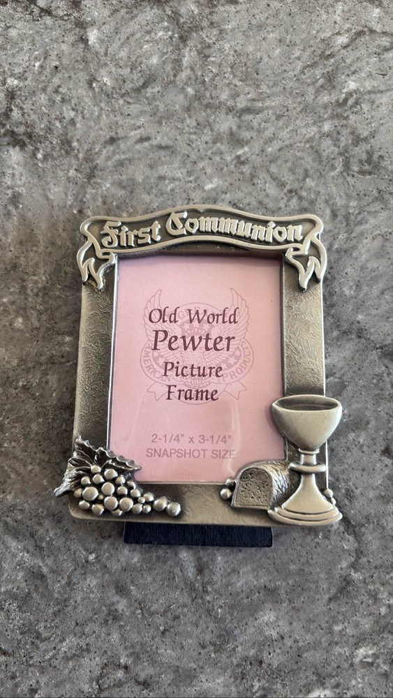 First Communion Pewter Picture Frame Grapes Chalice Bread