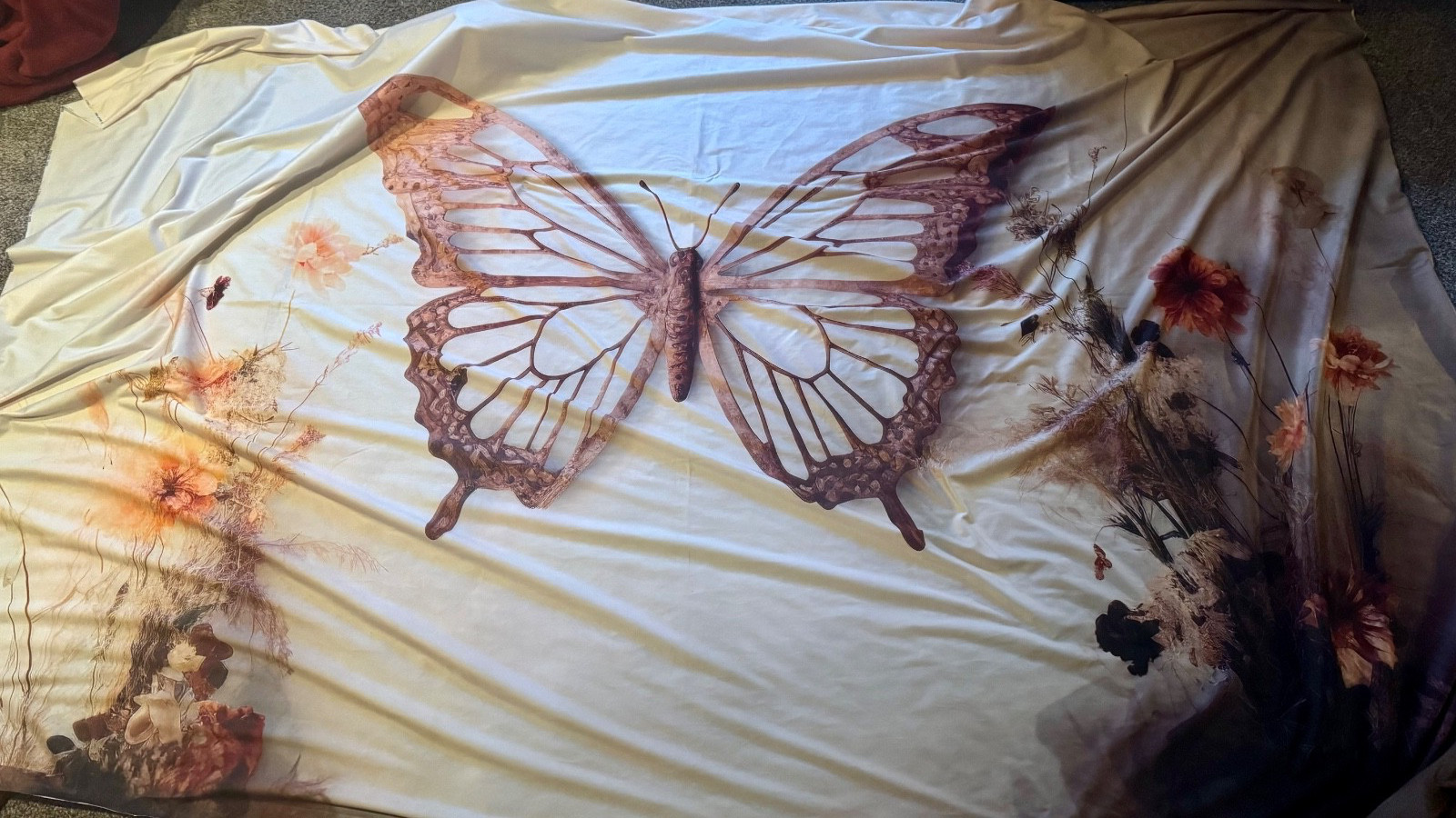 Kate's boho butterfly headboard backdrop for photography-great for Mother's Day!