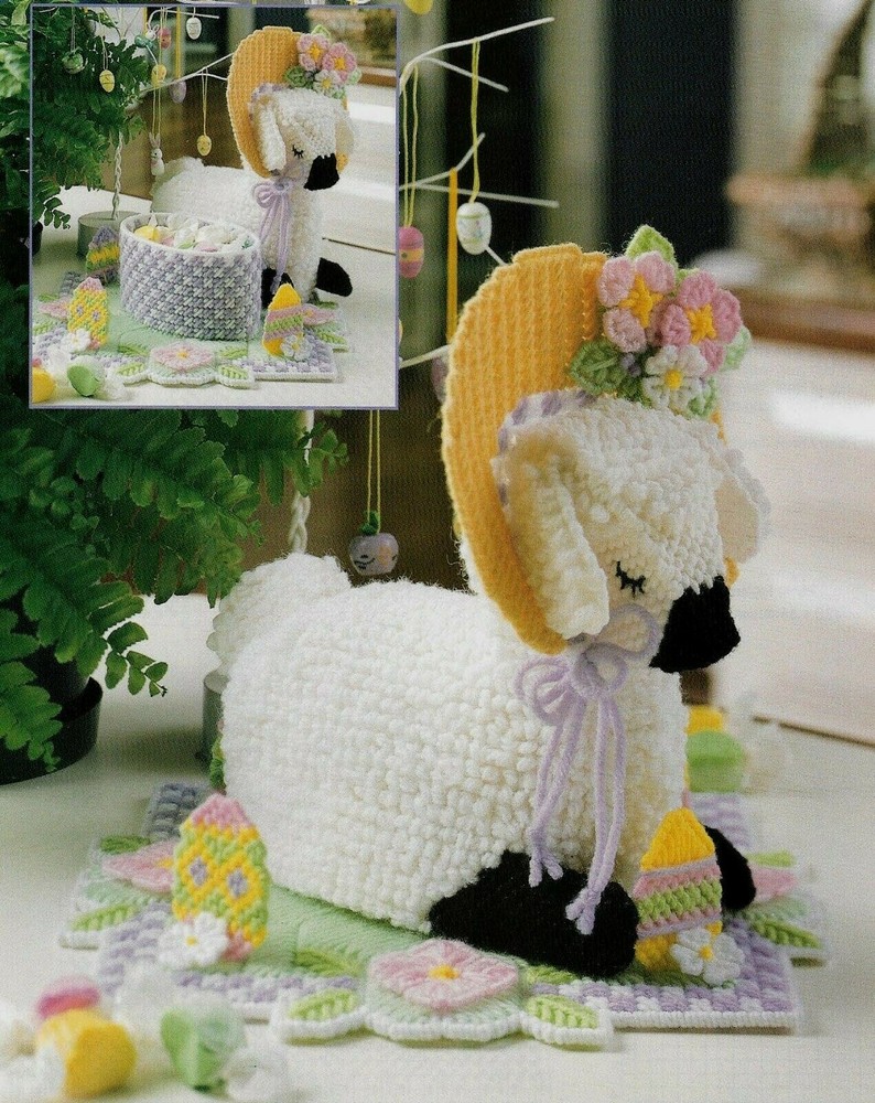 LAMB CENTERPIECE EASTER HIDDEN CANDY HOLDER PLASTIC CANVAS PATTERN INSTRUCTIONS
