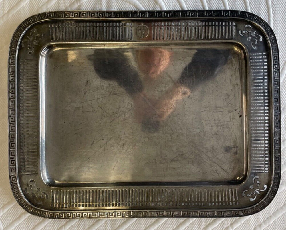 ANTIQUE HOTEL SILVER SOLDERED SERVING TRAY