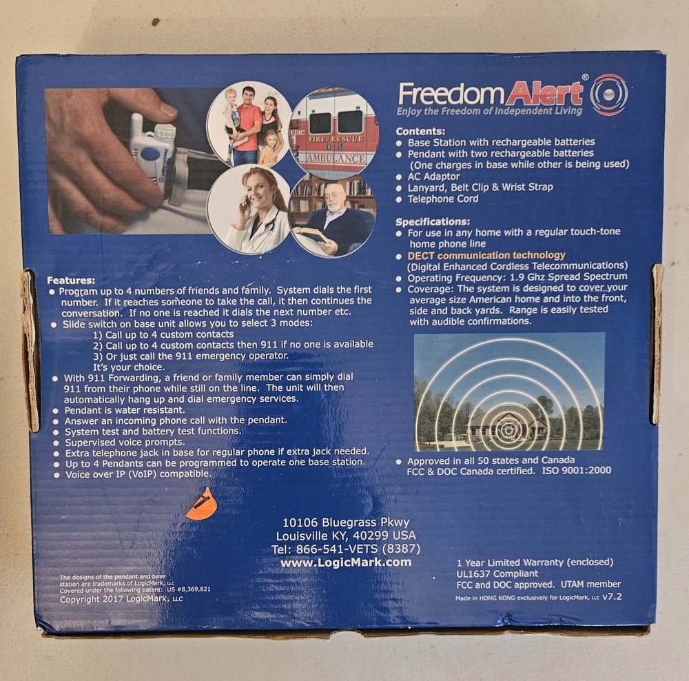 LogicMark Freedom Alert Fall Emergency System 35511 - Open Box - No Batteries